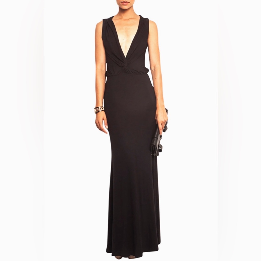 NWT New Black Bamboo Jersey Maxi Backless Extreme Plunge Reversible Dress Gown